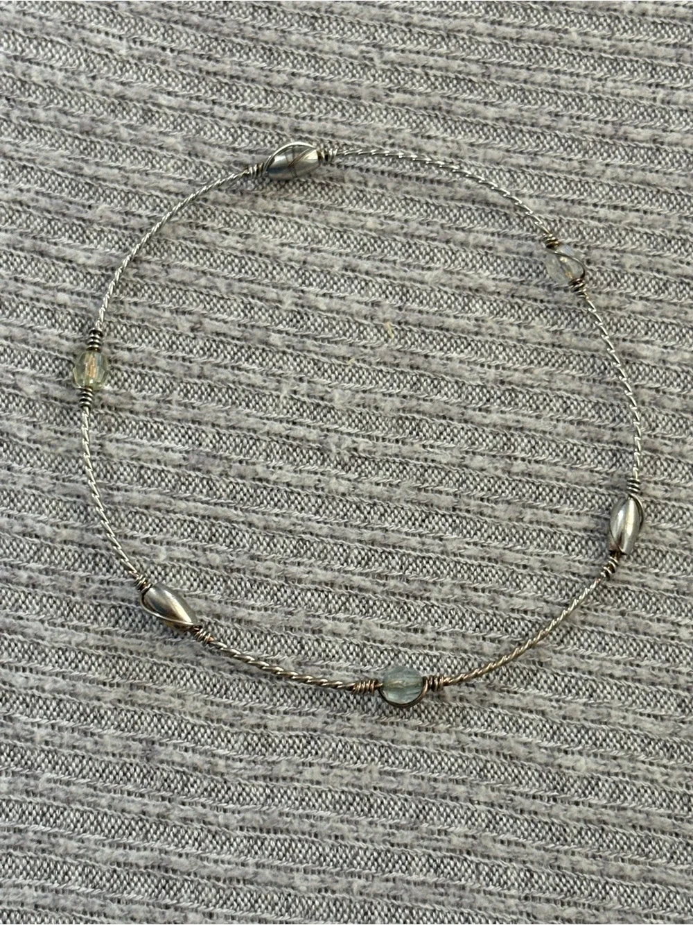 Vintage silver tone clear beaded bangle bracelet
